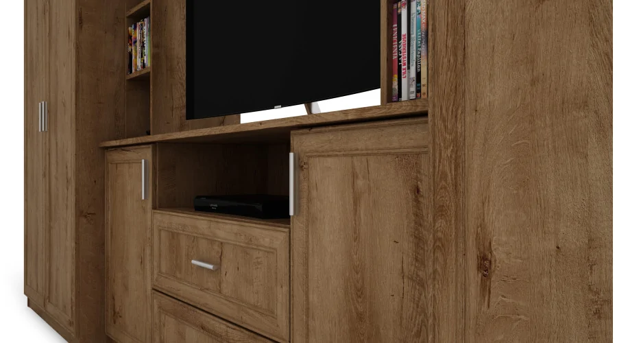 Elegancka meblościanka z szafami i półką RTV 380×240 cm Dąb Lefkas – DAKO