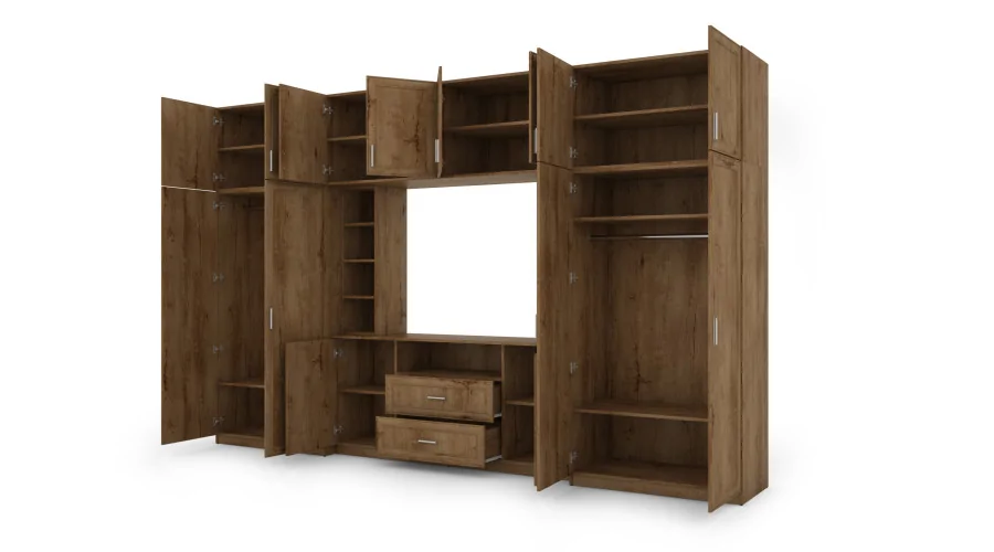 Elegancka meblościanka z szafami i półką RTV 380×240 cm Dąb Lefkas – DAKO