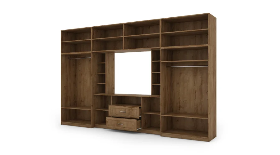 Elegancka meblościanka z szafami i półką RTV 380×240 cm Dąb Lefkas – DAKO