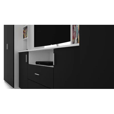 Elegancka meblościanka z szafami i półką RTV 380×240 cm Biel / Czarny – DAKO