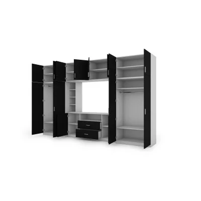 Elegancka meblościanka z szafami i półką RTV 380×240 cm Biel / Czarny – DAKO