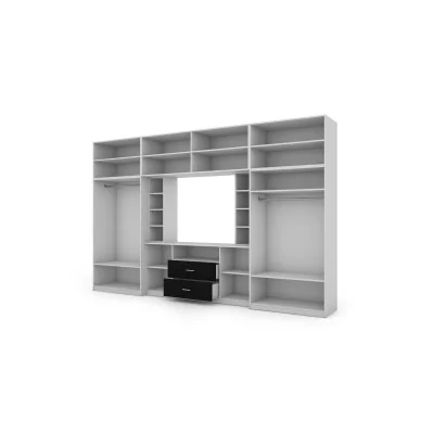 Elegancka meblościanka z szafami i półką RTV 380×240 cm Biel / Czarny – DAKO