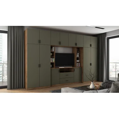 Elegancka meblościanka z szafami i półką RTV 380×240 cm Dąb Lefkas / Grafit – DAKO