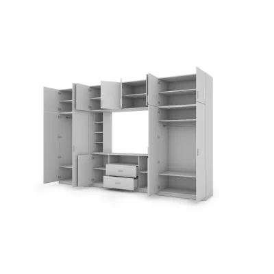 Elegancka meblościanka z szafami i wnęką RTV 380×240 cm Biel – DAKO