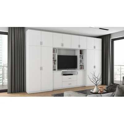 Elegancka meblościanka z szafami i wnęką RTV 380×240 cm Biel – DAKO