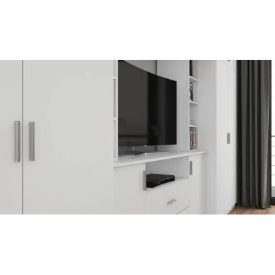 Elegancka meblościanka z szafami i wnęką RTV 380×240 cm Biel – DAKO