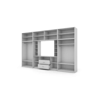 Elegancka meblościanka z szafami i wnęką RTV 380×240 cm Biel – DAKO