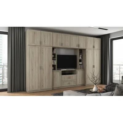 Elegancka meblościanka z szafami i półką RTV 380×240 cm Sonoma Jasna – DAKO