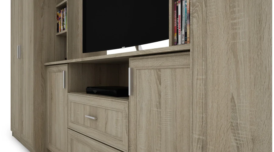Elegancka meblościanka z szafami i półką RTV 380×240 cm Sonoma Jasna – DAKO