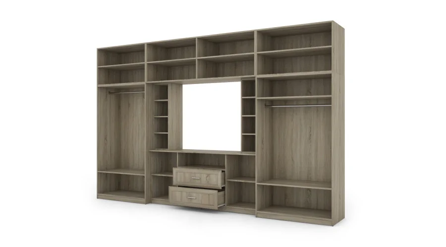 Elegancka meblościanka z szafami i półką RTV 380×240 cm Sonoma Jasna – DAKO