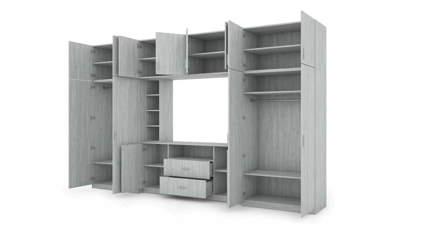 Elegancka meblościanka z szafami i półką RTV 380×240 cm Sosna Anderson – DAKO