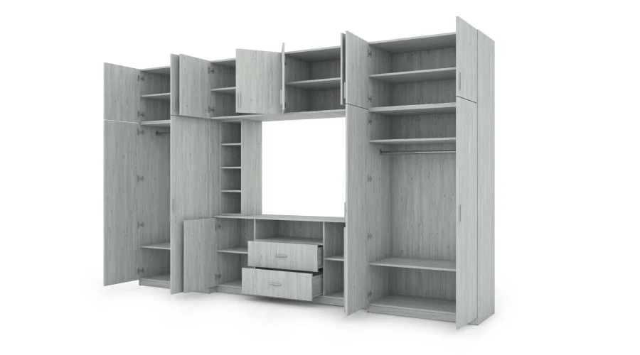 Elegancka meblościanka z szafami i półką RTV 380×240 cm Sosna Anderson – DAKO