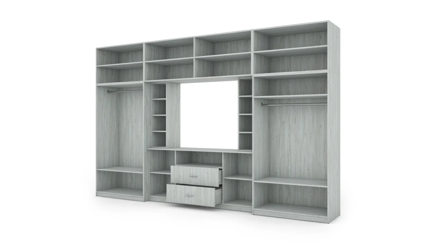 Elegancka meblościanka z szafami i półką RTV 380×240 cm Sosna Anderson – DAKO