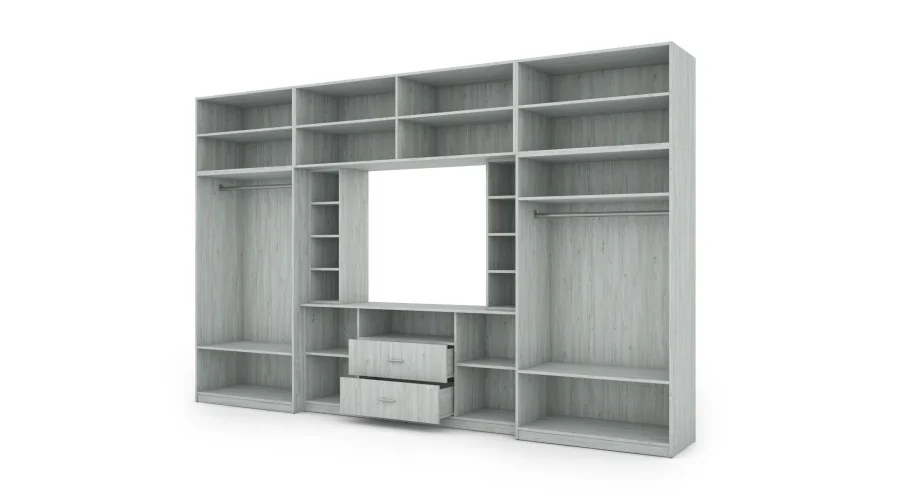 Elegancka meblościanka z szafami i półką RTV 380×240 cm Sosna Anderson – DAKO