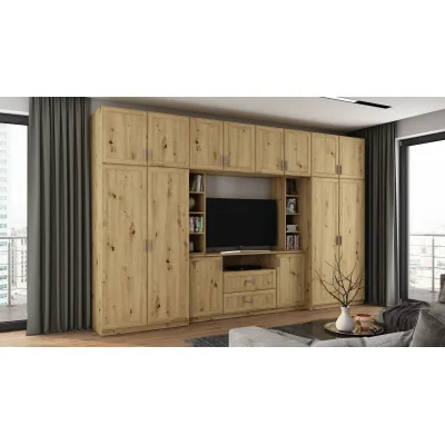 Elegancka meblościanka z szafami i półką RTV 380×240 cm Dąb Artisan – DAKO