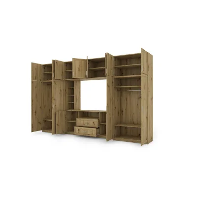 Elegancka meblościanka z szafami i półką RTV 380×240 cm Dąb Artisan – DAKO