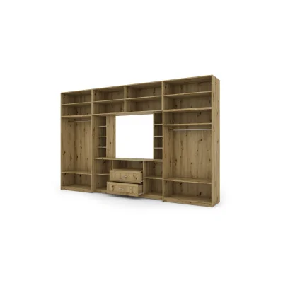 Elegancka meblościanka z szafami i półką RTV 380×240 cm Dąb Artisan – DAKO