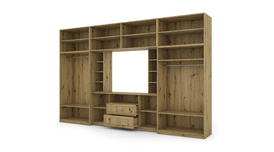 Elegancka meblościanka z szafami i półką RTV 380×240 cm Dąb Artisan – DAKO