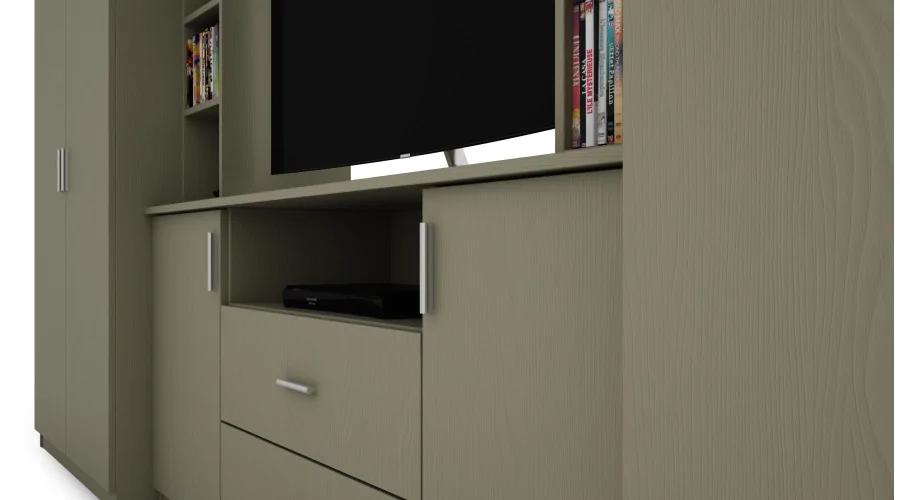 Elegancka meblościanka z szafami i półką RTV 380×240 cm Eukaliptus – DAKO