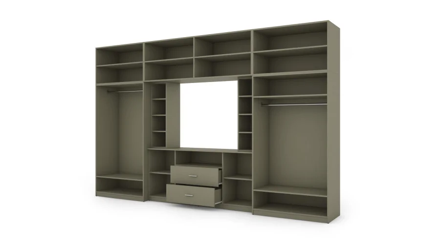 Elegancka meblościanka z szafami i półką RTV 380×240 cm Eukaliptus – DAKO