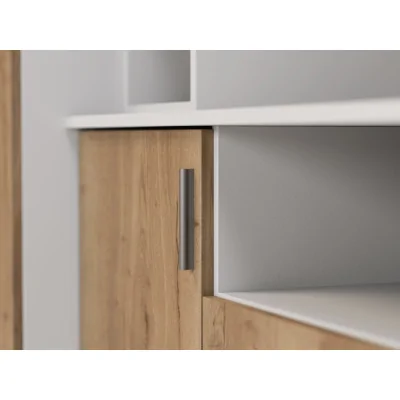 Elegancka meblościanka z szafami i półką RTV 380×240 cm Szary Jasny / Dąb Halifax – DAKO