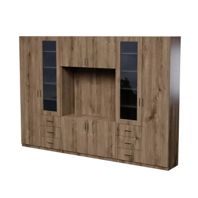 Meblościanka z miejscem na telewizor, szafami i witrynami 320×220 cm Dąb Carpenter Whisky – LIVIO