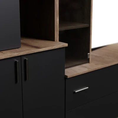 Pojemna meblościanka z otwartymi półkami, szufladami i szafkami 340×220 cm Dąb Lefkas / Czarny Onyx – MODENA