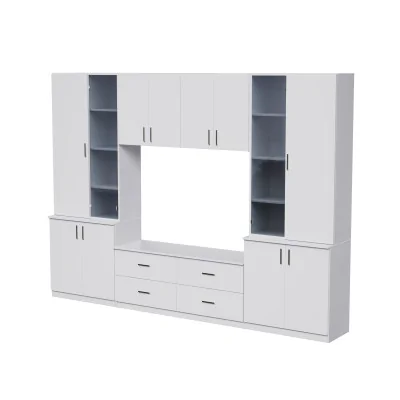 Meblościanka pokojowa z półką na TV, szafkami i szufladami 300×220 cm Śnieżna Biel – STILO
