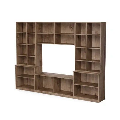 Meblościanka pokojowa z półką na TV, szafkami i szufladami 300×220 cm Dąb Lefkas – STILO