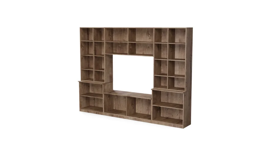 Meblościanka pokojowa z półką na TV, szafkami i szufladami 300×220 cm Dąb Lefkas – STILO