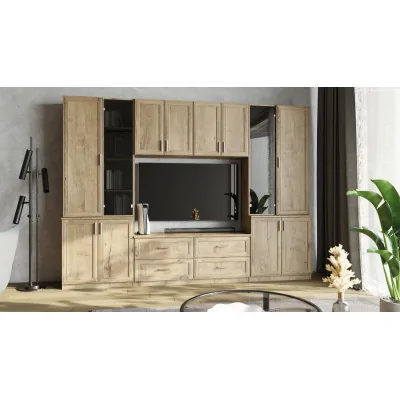 Meblościanka pokojowa z półką na TV, szafkami i szufladami 300×220 cm Dąb Lefkas – STILO