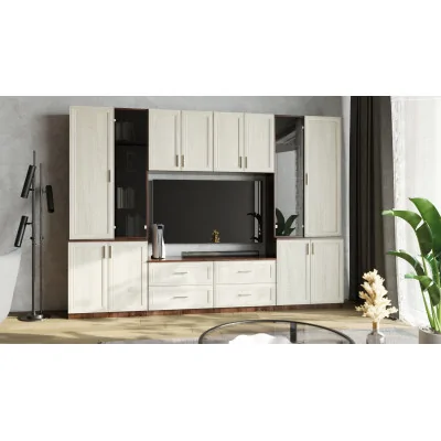 Meblościanka pokojowa z półką na TV, szafkami i szufladami 300×220 cm Sonoma Ciemna / Sonoma Jasna – STILO