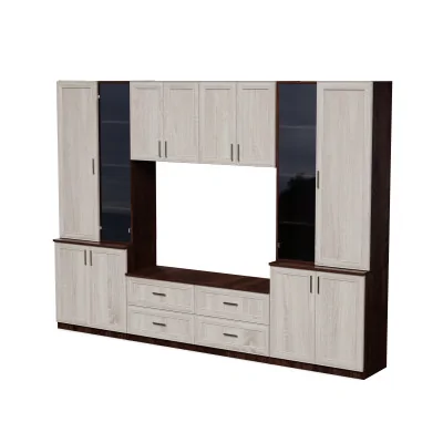 Meblościanka pokojowa z półką na TV, szafkami i szufladami 300×220 cm Sonoma Ciemna / Sonoma Jasna – STILO