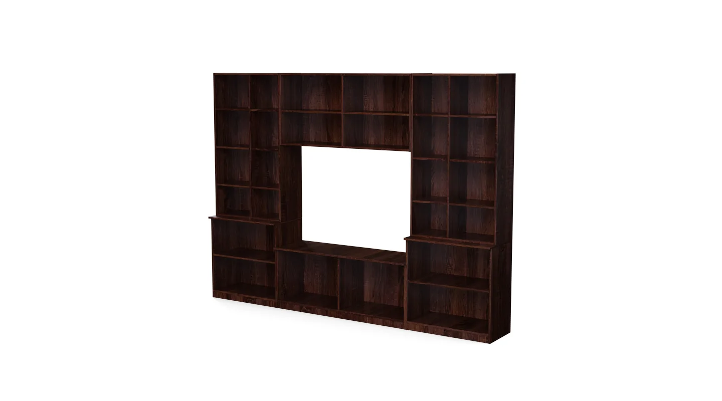 Meblościanka pokojowa z półką na TV, szafkami i szufladami 300×220 cm Sonoma Ciemna / Sonoma Jasna – STILO