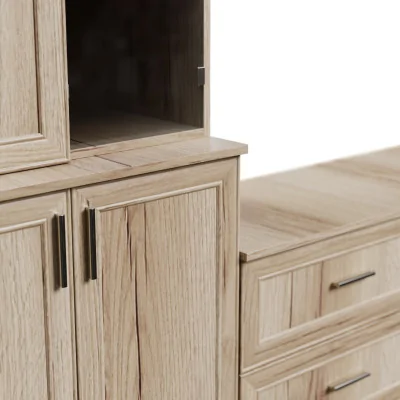 Meblościanka pokojowa z półką na TV, szafkami i szufladami 300×220 cm Dąb Grand Naturalny – STILO Meblościanka pokojowa z półką na TV, szafkami i szufladami 300×220 cm Dąb Grand Naturalny – STILO