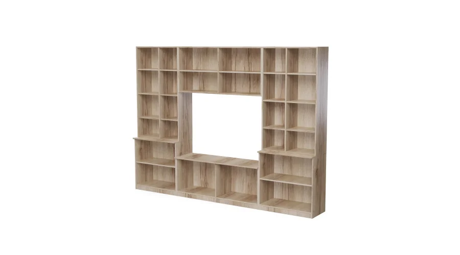 Meblościanka pokojowa z półką na TV, szafkami i szufladami 300×220 cm Dąb Grand Naturalny – STILO