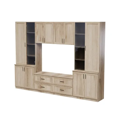 Meblościanka pokojowa z półką na TV, szafkami i szufladami 300×220 cm Dąb Grand Naturalny – STILO