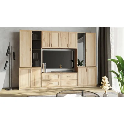 Meblościanka pokojowa z półką na TV, szafkami i szufladami 300×220 cm Dąb Grand Naturalny – STILO
