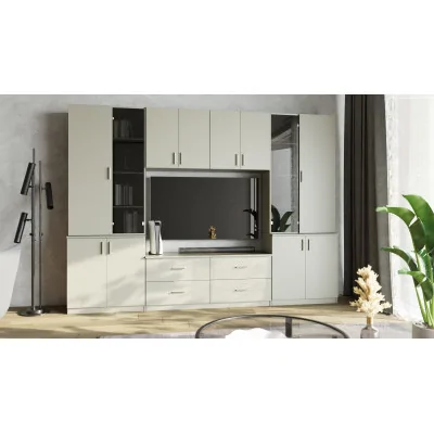 Meblościanka pokojowa z półką na TV, szafkami i szufladami 300×220 cm Kaszmirowy Beż – STILO