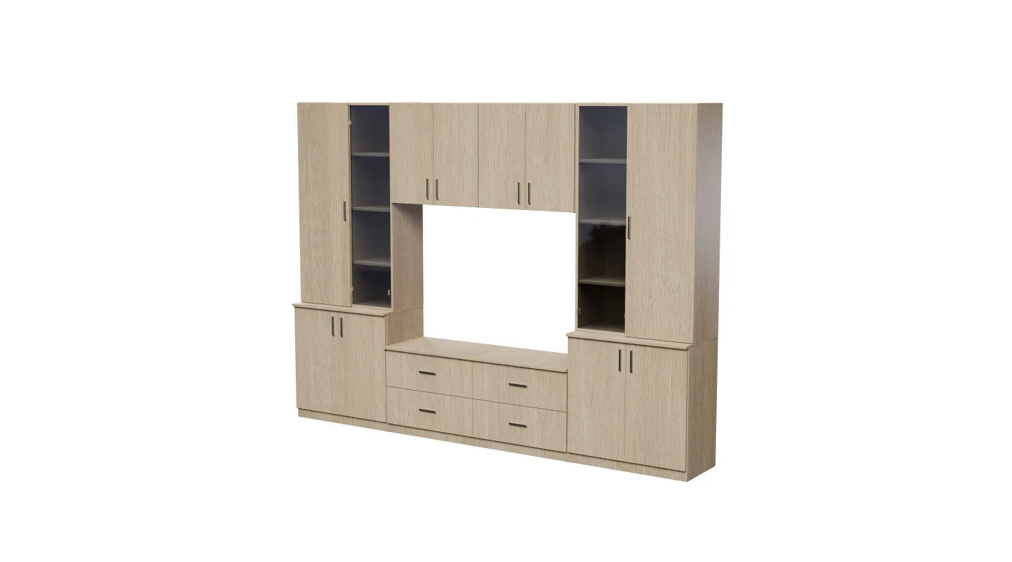 Meblościanka pokojowa z półką na TV, szafkami i szufladami 300×220 cm Dąb Elegancki – STILO