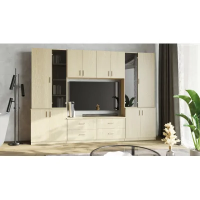 Meblościanka pokojowa z półką na TV, szafkami i szufladami 300×220 cm Dąb Elegancki – STILO