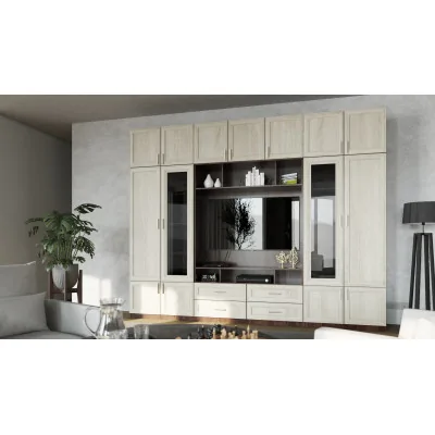 Meblościanka pod telewizor ze szklanymi witrynami 303×240 cm Sonoma Ciemna / Sonoma Jasna – VERO