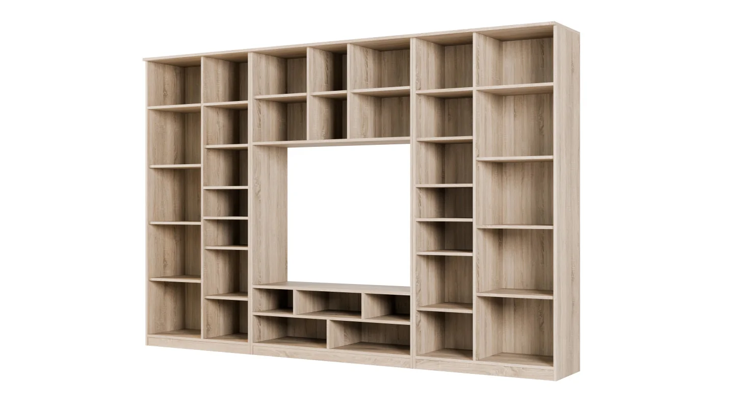Meblościanka RTV z biblioteczką i szklaną witryną 300×200 cm Sonoma Jasna – Agata
