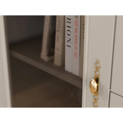 Meblościanka RTV z biblioteczką i szklaną witryną 300×200 cm Kaszmirowy Beż – Agata