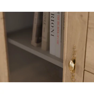Meblościanka RTV z biblioteczką i szklaną witryną 300×200 cm Biel / Dąb Halifax Naturalny – Agata Meblościanka RTV z biblioteczką i szklaną witryną 300×200 cm Biel / Dąb Halifax Naturalny – Agata