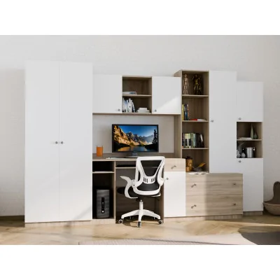 Meblościanka młodzieżowa z szafą i biurkiem 320×200 cm Sonoma Jasna / Biel – NEL
