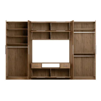 Nowoczesna meblościanka z dużymi szafami, półkami, RTV i szufladami 350×227 cm Dąb Lefkas – SCANDI