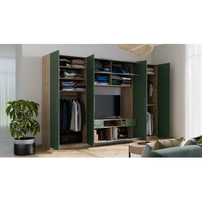 Nowoczesna meblościanka z dużymi szafami, półkami, RTV i szufladami 350×227 cm Dąb Lefkas – SCANDI