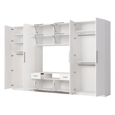 Nowoczesna meblościanka z dużymi szafami, półkami, RTV i szufladami 350×227 cm Biała – SCANDI