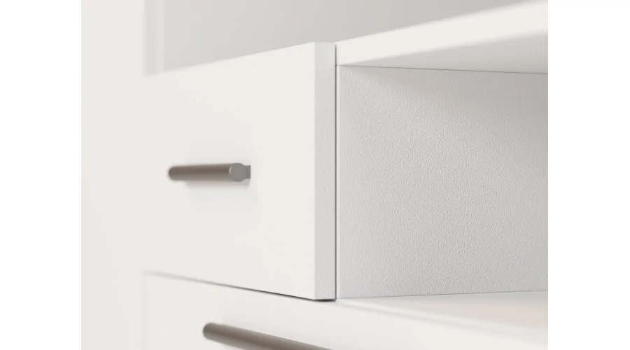 Nowoczesna meblościanka z dużymi szafami, półkami, RTV i szufladami 350×227 cm Biała – SCANDI